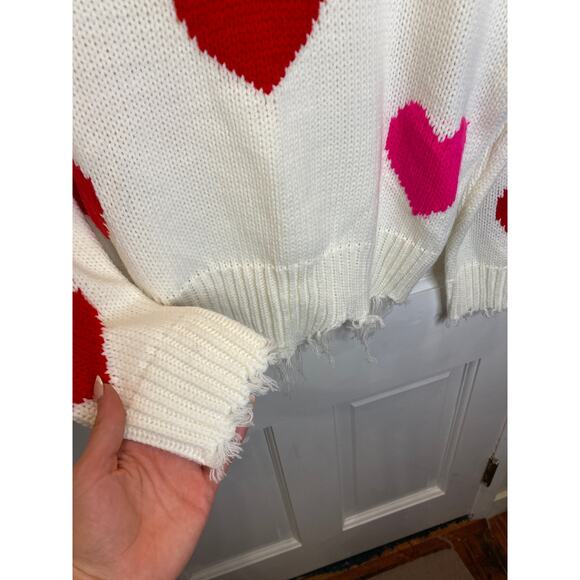 Valentine Heart Knit Mainstrip Distressed Pink Love Hearts Novelty Print Small - Picture 7 of 9